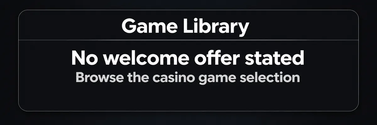 Dark formal notice panel presenting the casino game library in a clean typographic layout